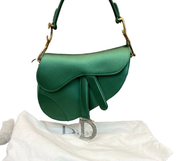 Dior Dior Saddle Mini Silk Emerald Green with crystals