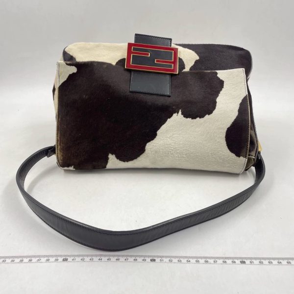 White Fendi Mamma Baguette Pony hair in cow print White and Black