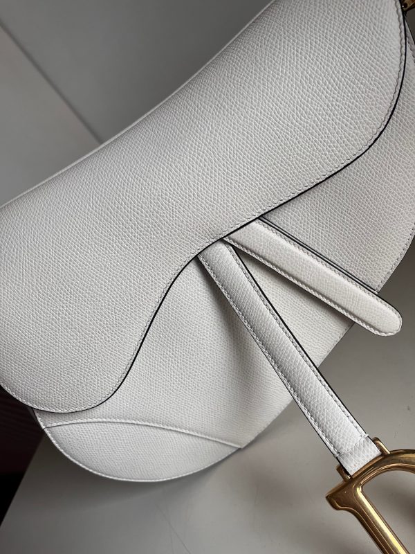 White Dior Saddle White Medium Grained Leather Handbag