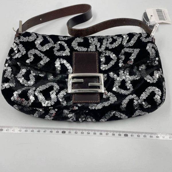 Glitter FENDI Baguette White Heart Shaped Sequin Black Shoulder Bag