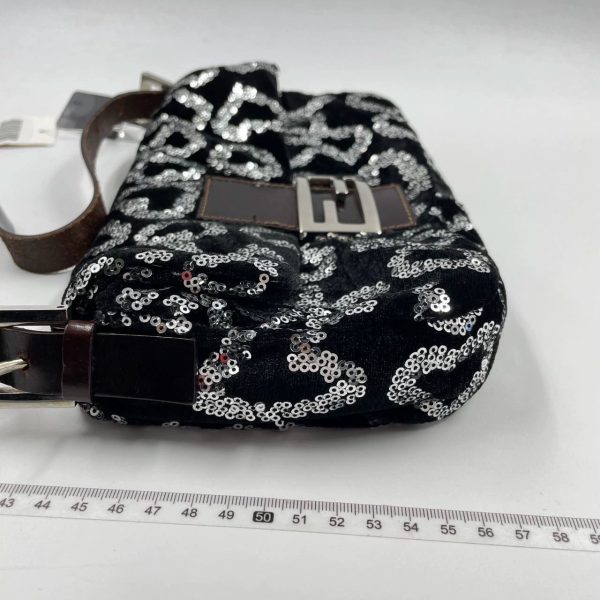 Black FENDI Baguette White Heart Shaped Sequin Black Shoulder Bag