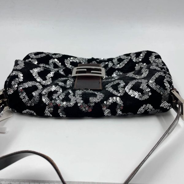 IMG 4377 FENDI Baguette White Heart Shaped Sequin Black Shoulder Bag