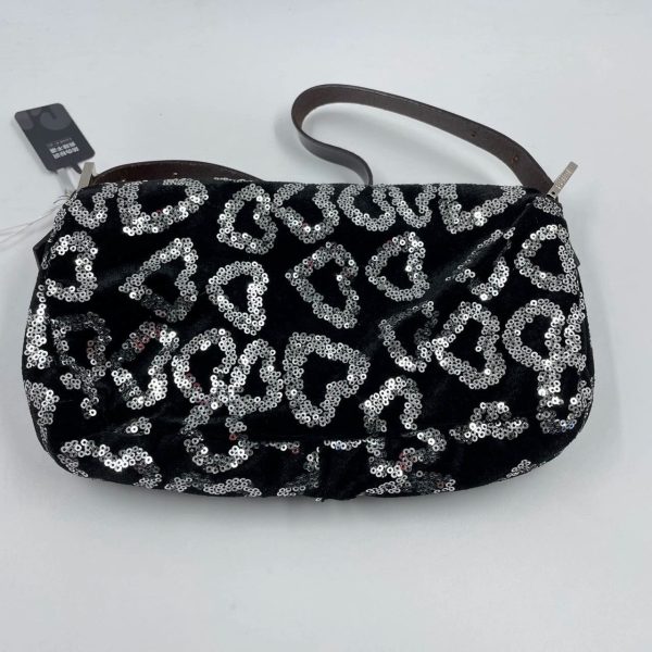 IMG 4380 FENDI Baguette White Heart Shaped Sequin Black Shoulder Bag