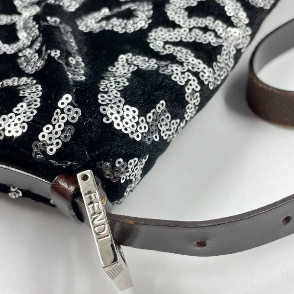 IMG 4384 FENDI Baguette White Heart Shaped Sequin Black Shoulder Bag