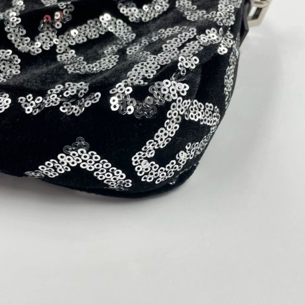 IMG 4385 FENDI Baguette White Heart Shaped Sequin Black Shoulder Bag