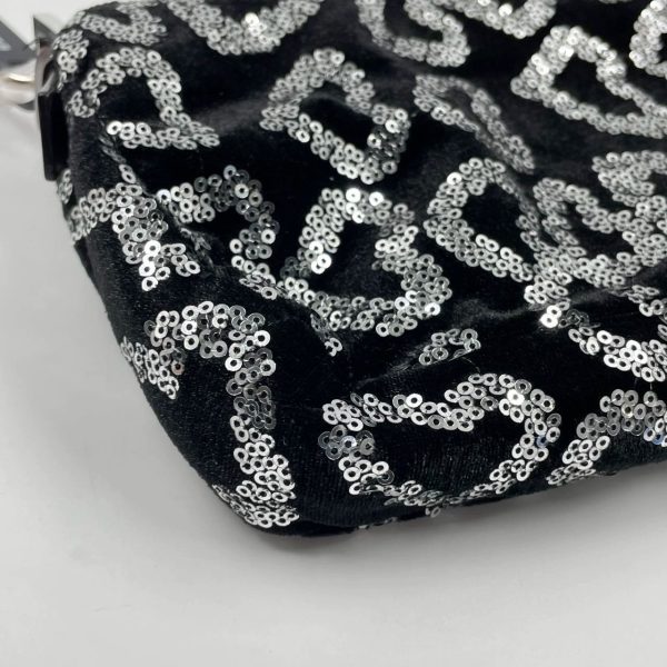 IMG 4387 FENDI Baguette White Heart Shaped Sequin Black Shoulder Bag