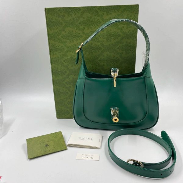 IMG 4493 Gucci Jackie 1961 Green Leather Bag Small with Adjustable Strap