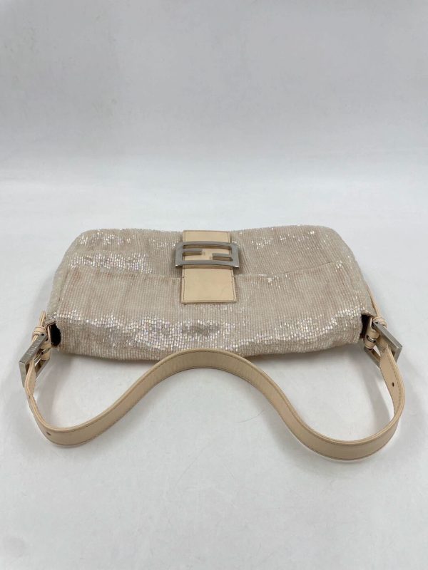 IMG 4723 Fendi Baguette Glittering Waterfall Beads Cream Shoulder Bag