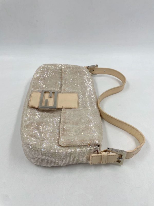 IMG 4724 Fendi Baguette Glittering Waterfall Beads Cream Shoulder Bag