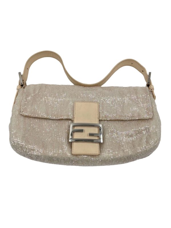 Fendi Fendi Baguette Glittering Waterfall Beads Cream Shoulder Bag