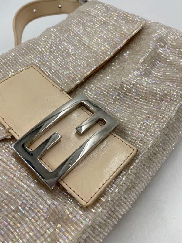 IMG 4746 Fendi Baguette Glittering Waterfall Beads Cream Shoulder Bag