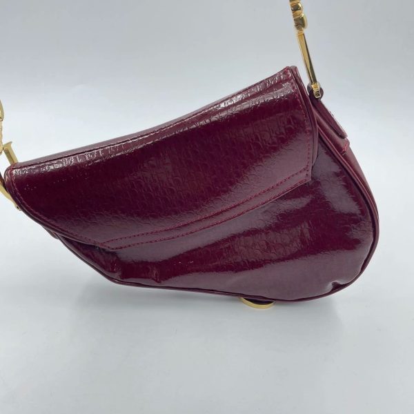 Burgundy Dior Saddle Mini Vintage Shoulder Bag Burgundy Patent Leather