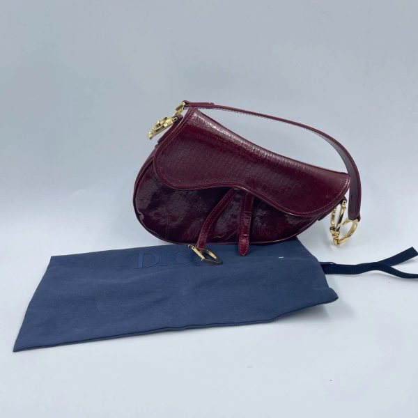 IMG 4757 Dior Saddle Mini Vintage Shoulder Bag Burgundy Patent Leather