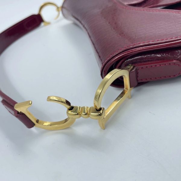 IMG 4767 Dior Saddle Mini Vintage Shoulder Bag Burgundy Patent Leather