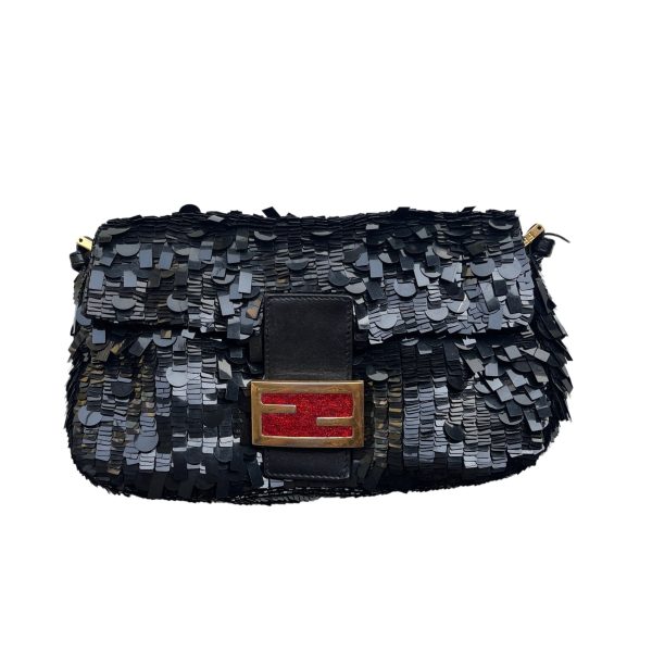 Glitter Fendi Baguette Multi shape Black Sequins with Red Buckle