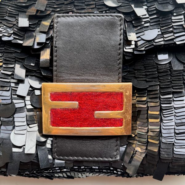 IMG 4792 Fendi Baguette Multi shape Black Sequins with Red Buckle