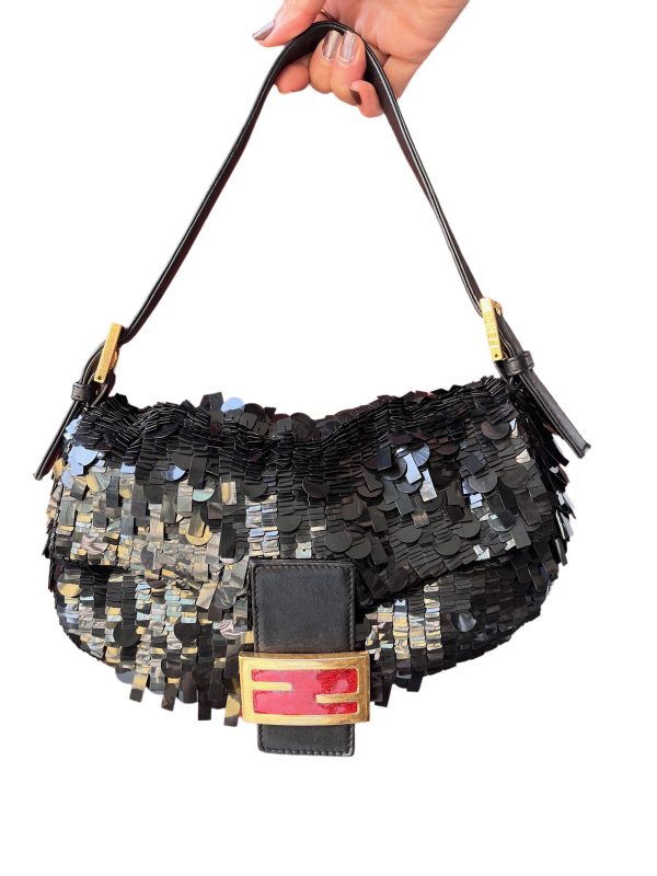 Fendi Fendi Baguette Multi shape Black Sequins with Red Buckle