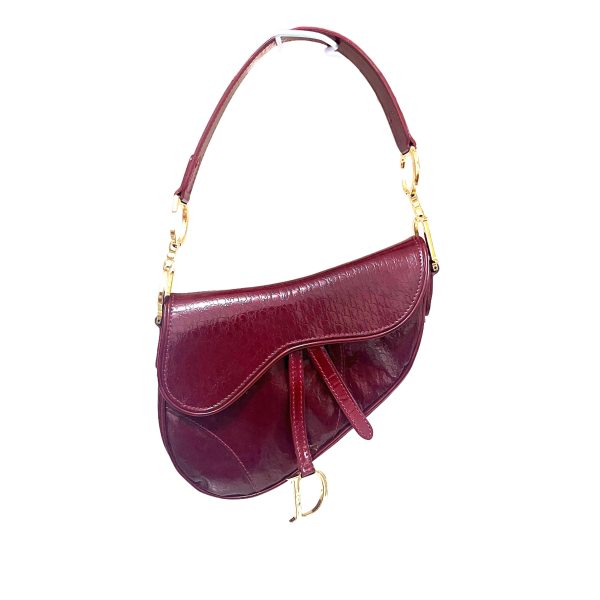 Dior Dior Saddle Mini Vintage Shoulder Bag Burgundy Patent Leather