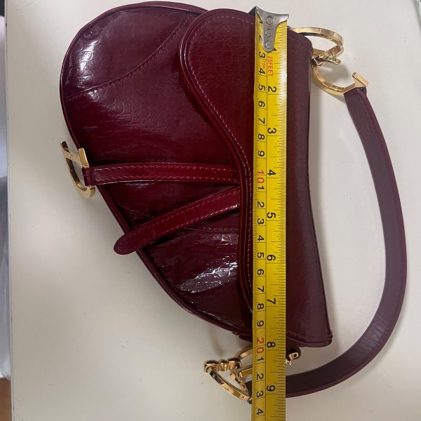 IMG 4915 Dior Saddle Mini Vintage Shoulder Bag Burgundy Patent Leather