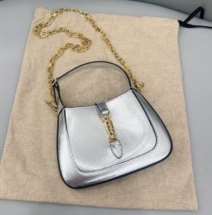 Gucci Gucci Jackie 1961 Mini Silver Lamé Leather Bag with Chain Strap