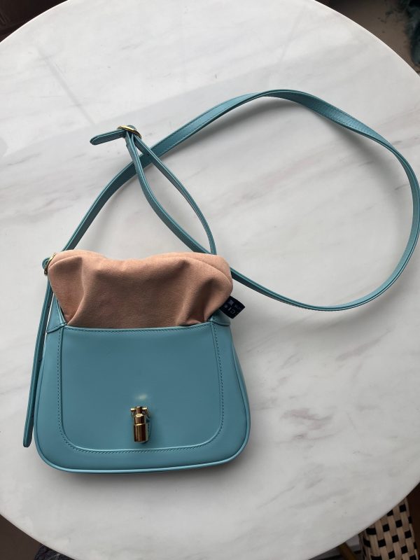 IMG 5418 Gucci Jackie 1961 Mini Blue Leather Bag with Adjustable Strap