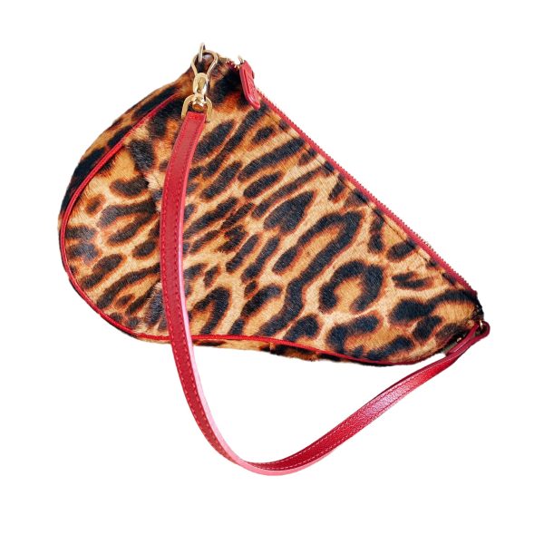 Dior Dior Saddle Vintage Classic Leopard Print Ponyhair Calfskin leather red strap zip opening