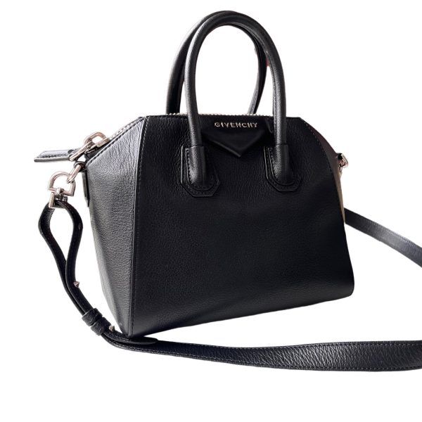 Leather Givenchy Antigona Mini Black Calf Leather Top Handle bag with Strap