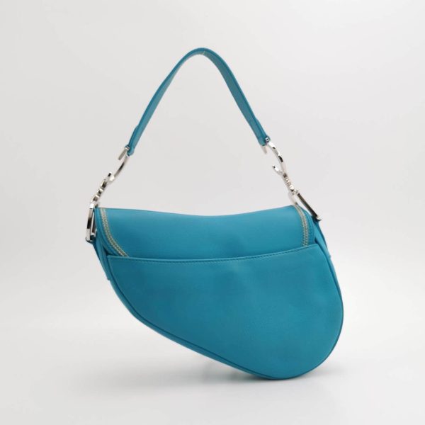 Blue Dior Saddle Vintage Leather Baby Blue with Silver Hardware