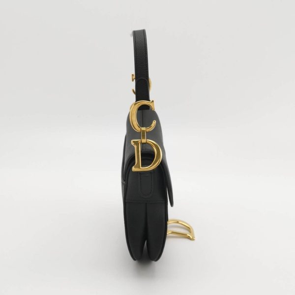 Leather Dior Saddle Mini Black Grained Leather with Gold Hardware