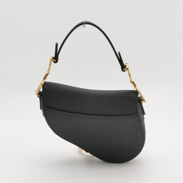 Black Dior Saddle Mini Black Grained Leather with Gold Hardware