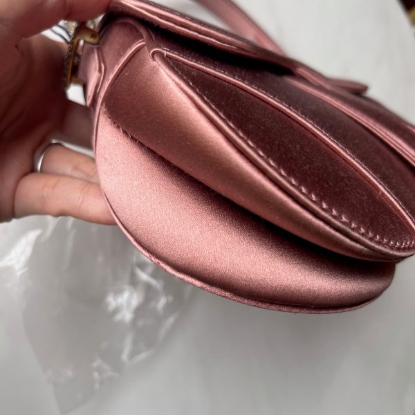 IMG 5730 Dior Saddle Mini Silk Satin Rose Pink with Crystal Buckle