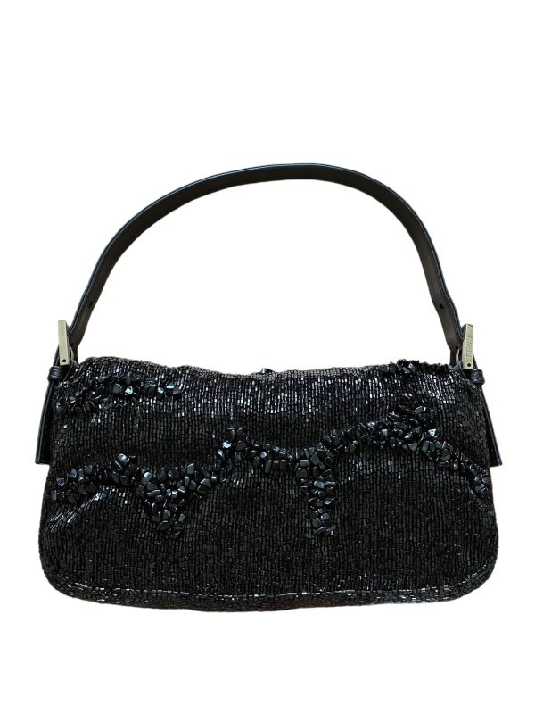 IMG 5846 Fendi Baguette Black Beaded Shoulder Bag with Stones in Wave Pattern