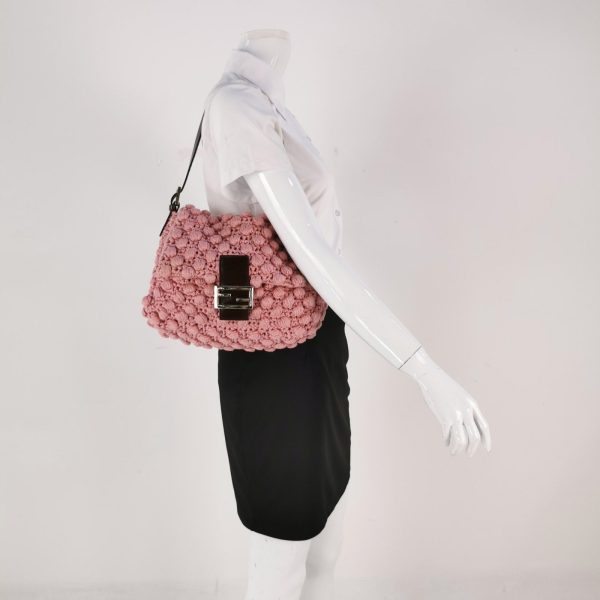 Baguette Fendi Mamma Baguette Bag Pink Crochet Shoulder Bag