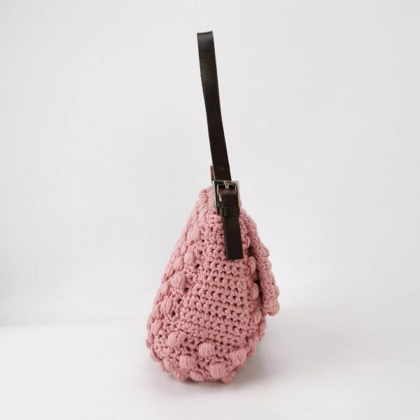 Wool Fendi Mamma Baguette Bag Pink Crochet Shoulder Bag