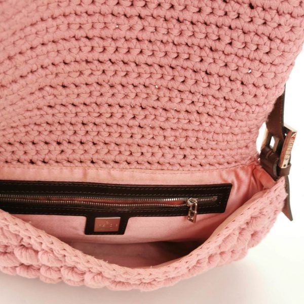 IMG 5880 Fendi Mamma Baguette Bag Pink Crochet Shoulder Bag