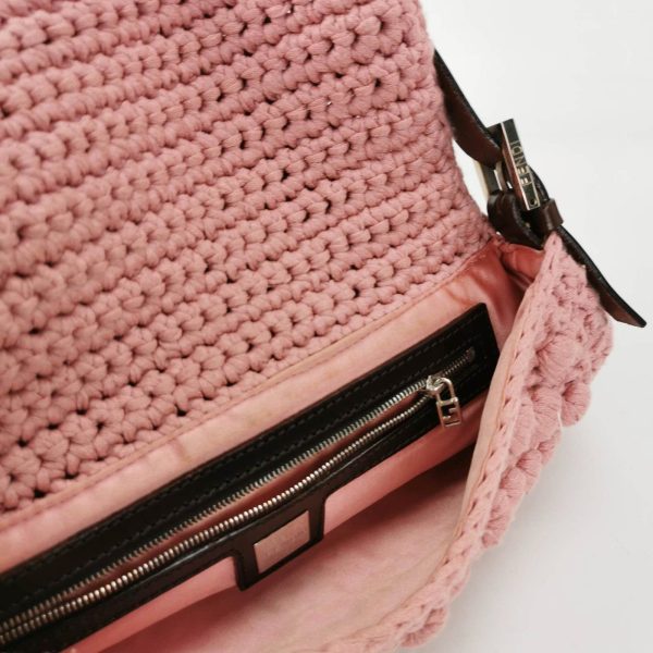 IMG 5883 Fendi Mamma Baguette Bag Pink Crochet Shoulder Bag