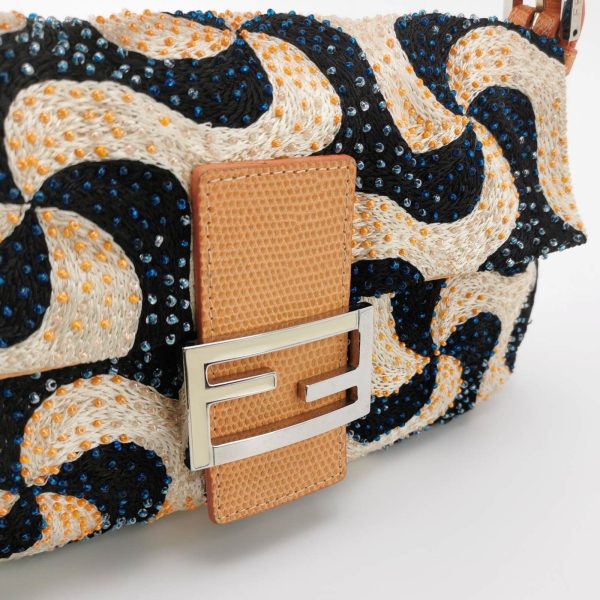 IMG 5934 Fendi Baguette Beaded Windmill Orange Black Lizard Buckle