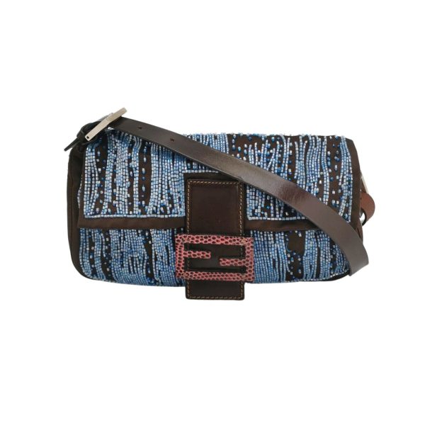 Fendi Fendi Baguette Black Silk with Blue Beads