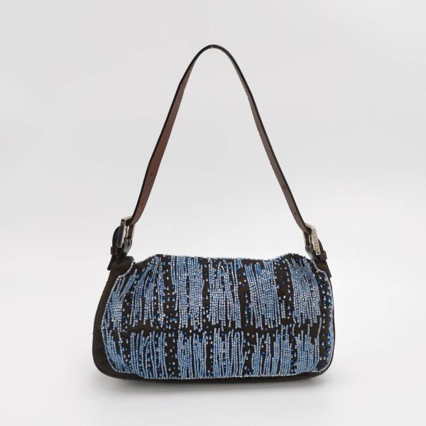 Blue Fendi Baguette Black Silk with Blue Beads