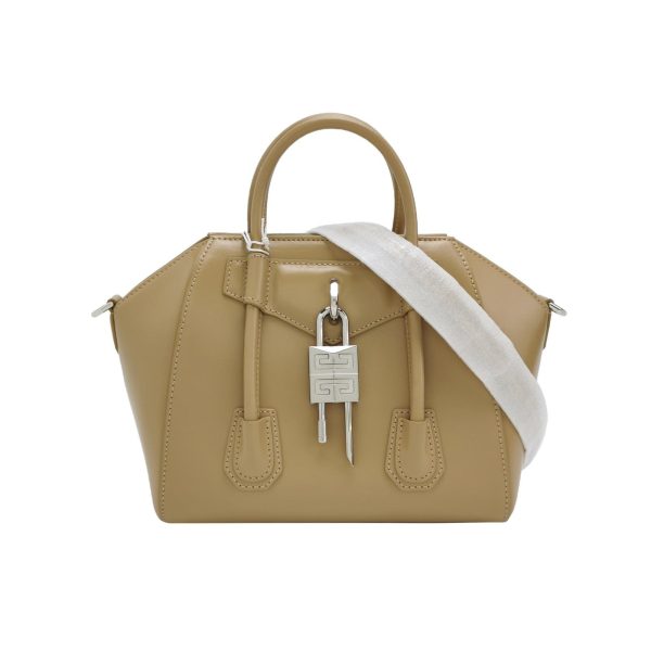 Givenchy Givenchy Antigona Lock Mini Beige Smooth Leather Top Handle bag with Strap