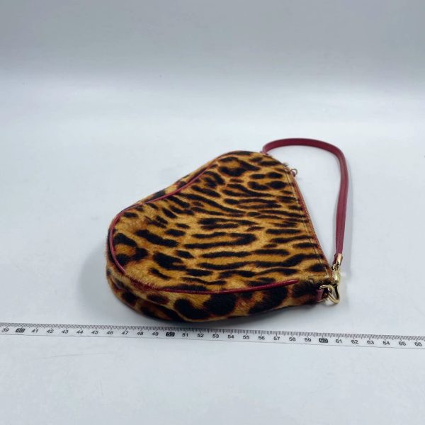 Pony style calfskin Dior Saddle Vintage Classic Leopard Print Ponyhair Calfskin leather red strap zip opening