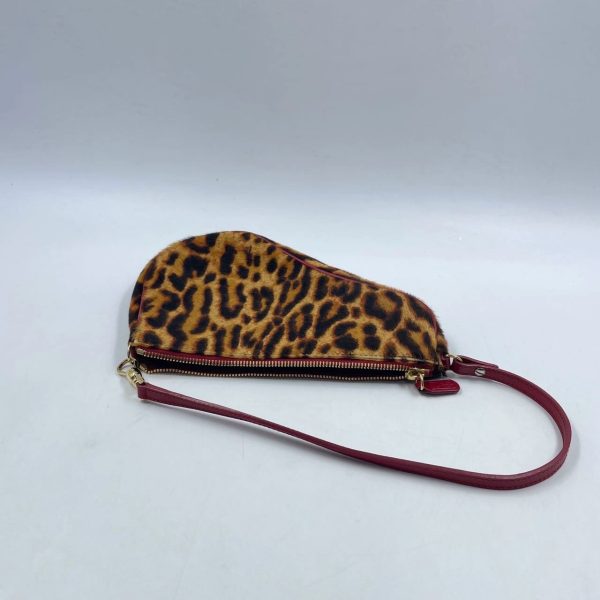 Brown Dior Saddle Vintage Classic Leopard Print Ponyhair Calfskin leather red strap zip opening