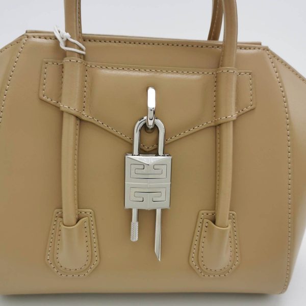 IMG 6117 Givenchy Antigona Lock Mini Beige Smooth Leather Top Handle bag with Strap