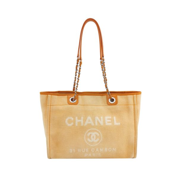 Chanel Chanel Deauville Tote Orange Denim Leather Trim Small