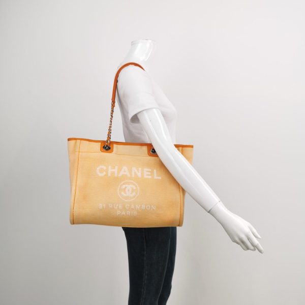 Chanel Chanel Deauville Tote Orange Denim Leather Trim Small