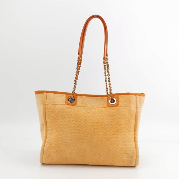 Orange Chanel Deauville Tote Orange Denim Leather Trim Small