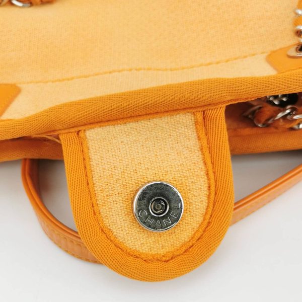 IMG 6229 Chanel Deauville Tote Orange Denim Leather Trim Small