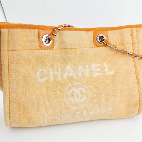 IMG 6232 Chanel Deauville Tote Orange Denim Leather Trim Small