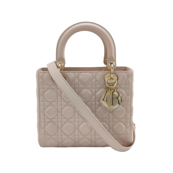 Dior Lady Dior Medium Handbag Pearlescent Pink Cannage Leather Gold Hardware