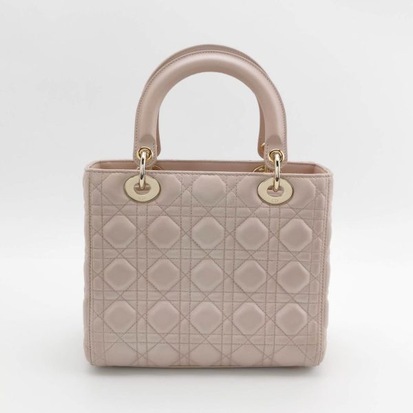 Pink Lady Dior Medium Handbag Pearlescent Pink Cannage Leather Gold Hardware